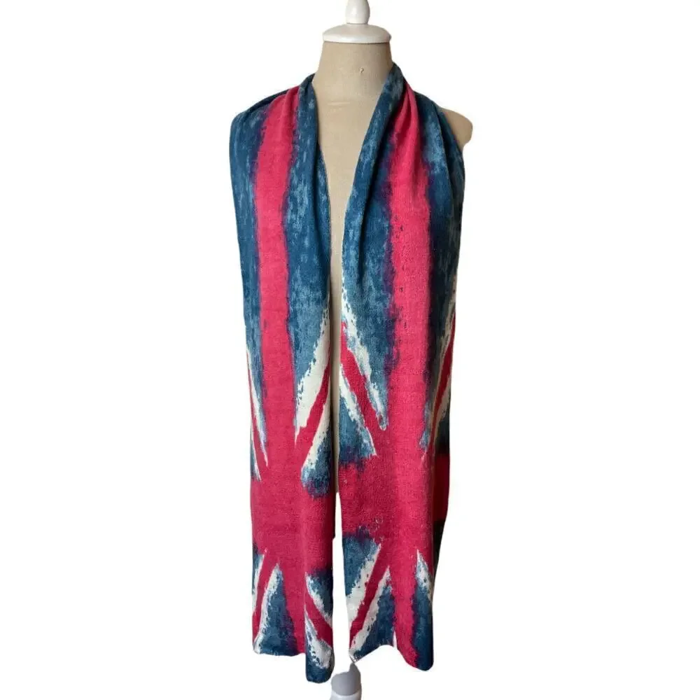United Kingdom UK British Flag Long Acrylic Scarf Red Blue